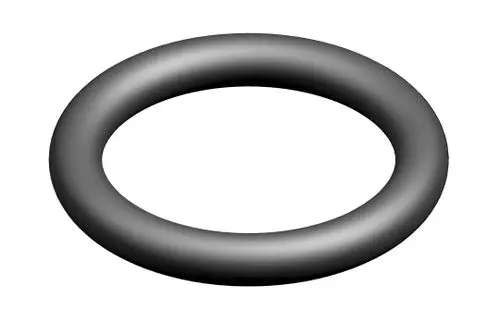 Schwarzer O-Ring mit runder Form, geeignet für Dichtungen. Die Marke Bosch ist abgebildet. Der O-Ring hat eine glatte Oberfläche und eine gleichmäßige Dicke.